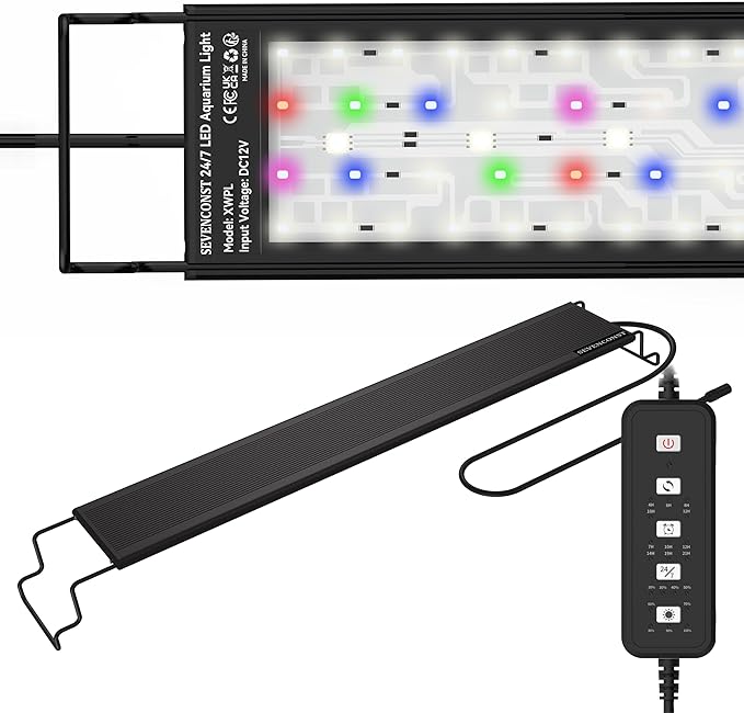 LED Aquarium Light, 24/7 Mode IP68 for Plants-Full Spectrum Fish Tank Light, 45-54 Inch, Sunrise-Daylight-Moonlight, White Blue Red Green Pink LEDs with Extendable Brackets for Freshwater