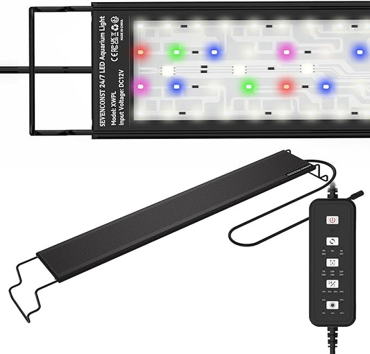 LED Aquarium Light, 24/7 Mode IP68 for Plants-Full Spectrum Fish Tank Light, 45-54 Inch, Sunrise-Daylight-Moonlight, White Blue Red Green Pink LEDs with Extendable Brackets for Freshwater