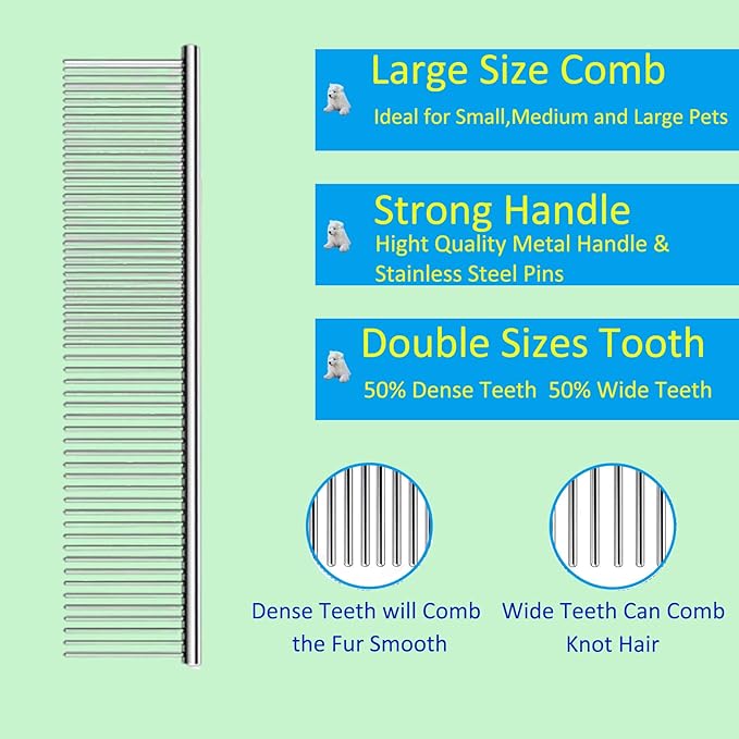 Extra Long 31mm Pin Dog Grooming Brush & Pet Comb Value Kit, Dog Brushes for Medium & Long Haired Dogs - Goldendoodle, Labradoodle, Poodles Hair Brush