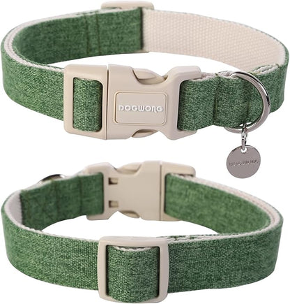 DOGWONG Cotton Hemp Dog Collar, Heavy-Duty Adjustable Soft Natural Fabric Pet Collar for Small to Large Dogs