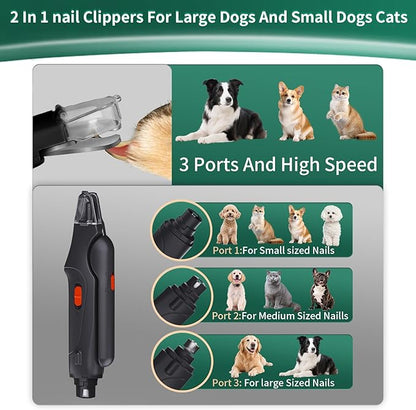 2-in-1 Dog Nail Grinder & Dog Nail Clippers Trimmers for Large Medium Small Dogs Cats Pets Claw Trimmer Quick Sensor and Safety Guard USB Rechargeable with 2 LED Lights Dogs Nail Trimmer
