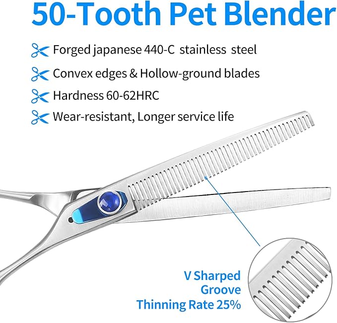 7.5'' Thinning Shears for Dogs Professional Dog Thinning Shears for Grooming, Japan 440C Stainless Steel Shears,Sharp, Fluffy Heavy Duty Blending Scissor for Pets
