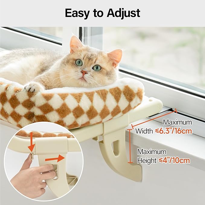 MEWOOFUN Window Sill Perch for Indoor Cats, One-Step Sliding Clamping Slot Adjustment Cat Hammock With Removable Covers, Bed for Windowsill & Bedside (Brown, Large)