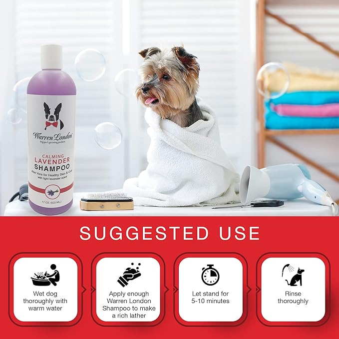 Calming Lavender Dog Shampoo w/Aloe Vera & Essential Oils- Warren London- Made in USA- 17oz