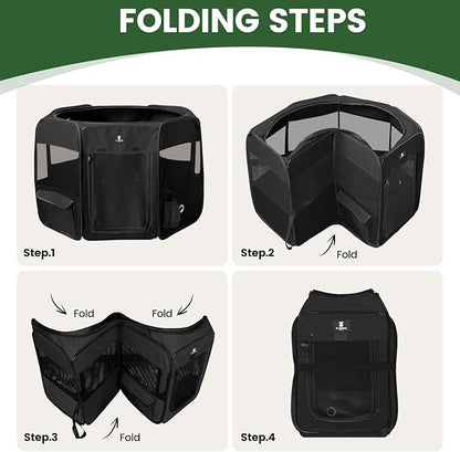 X-ZONE PET Dog Playpen Portable Pet Play Pens for Puppies, Cat, Rabbit, Chicks, Foldable Exercise Play Tent Kennel Crate, Indoor/Outdoor Travel Camping Black Medium
