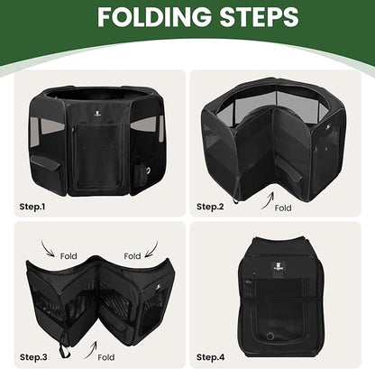 X-ZONE PET Dog Playpen Portable Pet Play Pens for Puppies, Cat, Rabbit, Chicks, Foldable Exercise Play Tent Kennel Crate, Indoor/Outdoor Travel Camping Black X-Large