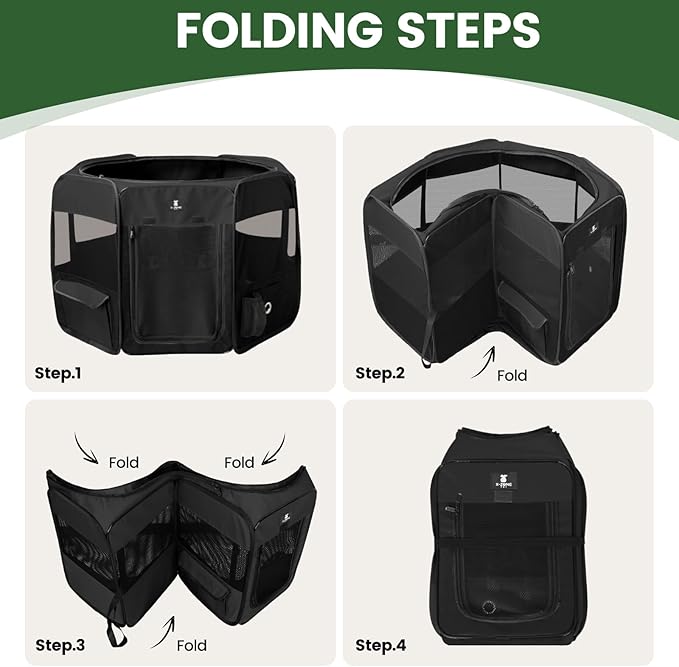 X-ZONE PET Dog Playpen Portable Pet Play Pens for Puppies, Cat, Rabbit, Chicks, Foldable Exercise Play Tent Kennel Crate, Indoor/Outdoor Travel Camping Black Large