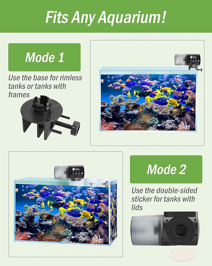 AquaMiracle Automatic Fish Feeder for Aquarium, Auto Fish Food Dispenser with Timer, Volume Adjustable Vacation Aquarium Feeder, for Granules Pallets Strips