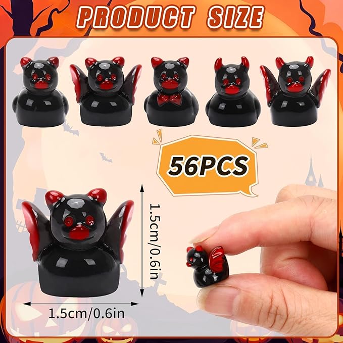 56 Pcs Mini Resin Ducks,Halloween Black Demon Ducks Tiny Devil Ducks Figurines Miniature Devil Ducks Resin Duck Ornament for Halloween Home Party Decor