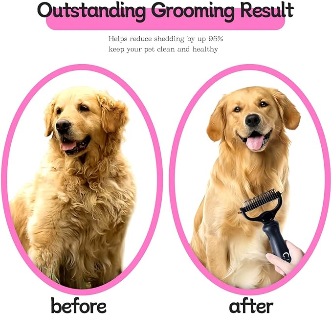 Professional Hair Dog Removal Tool Pet Grooming Brush Metal Comb, Cat Dog Removal Tool, Long Pet Brush Dog Brush metal cat comb long deshedding brush (Black)