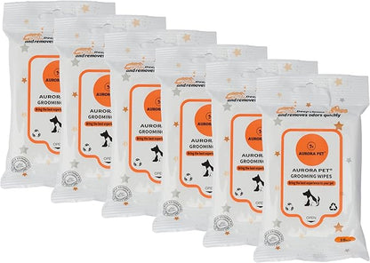 Aurora Pet Wipes – 100% Natural, Plant-Based Hypoallergenic Grooming Wipes for Dogs & Cats (60-Count Travel Pack)