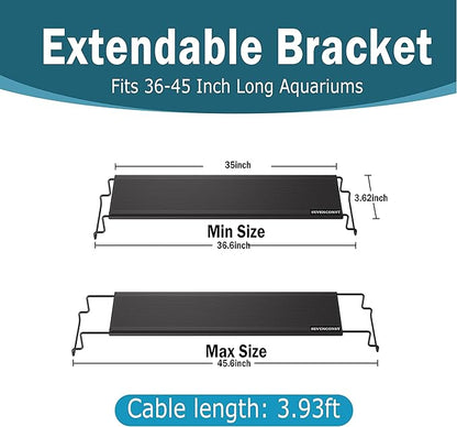 LED Aquarium Light, 24/7 Mode IP68 for Plants-Full Spectrum Fish Tank Light, 36-45 Inch, Sunrise-Daylight-Moonlight, White Blue Red Green Pink LEDs with Extendable Brackets for Freshwater