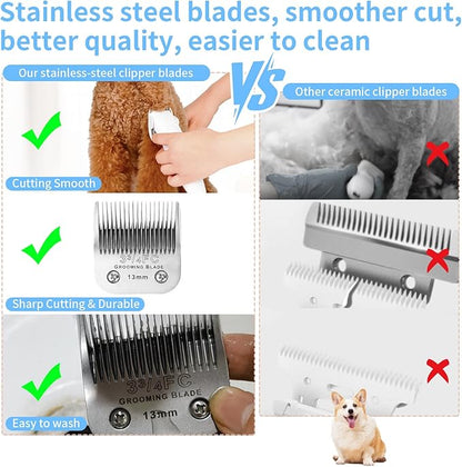 3 Pcs Size 3-3/4FC Detachable Dog Grooming Blades, Compatible with Andis, Oster A5, Wahl KM10 Series Clippers, Cut Length 13mm, Silver(3-3/4FC 13mm, 3Pcs)