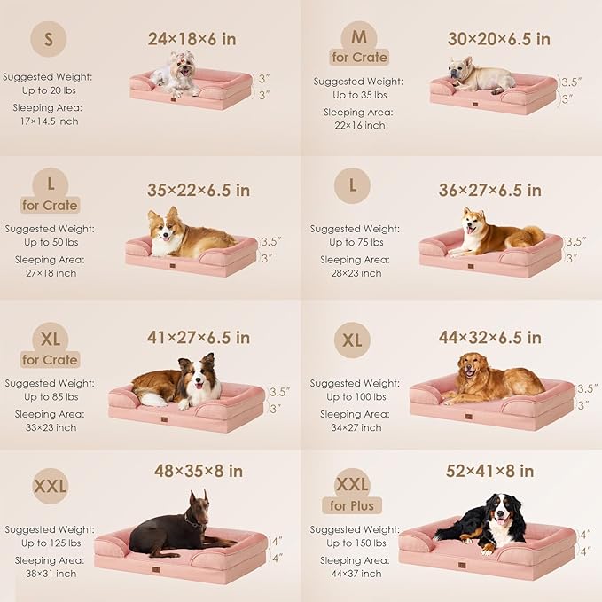 EHEYCIGA Orthopedic XL Dog Beds, Waterproof Memory Foam Dog Bed for Extra Large Dogs, Non-Slip Bottom and Egg-Crate Foam Big Dog Couch Bed with Washable Removable Cover, Dusty Pink