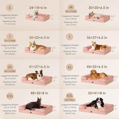 EHEYCIGA Orthopedic Dog Bed for Small Dogs, Waterproof Memory Foam Small Dog Beds with Sides, Non-Slip Bottom and Egg-Crate Foam Medium Dog Couch Bed with Washable Removable Cover, Dusty Pink