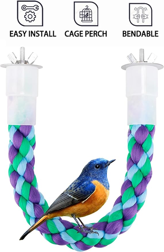 2Pcs 11.8__ird Rope Perches,Bendable Climbing Standing Chew Cage Toys Unique&Simulate Natural Color Bungee Toys for Small to Regular Size Birds