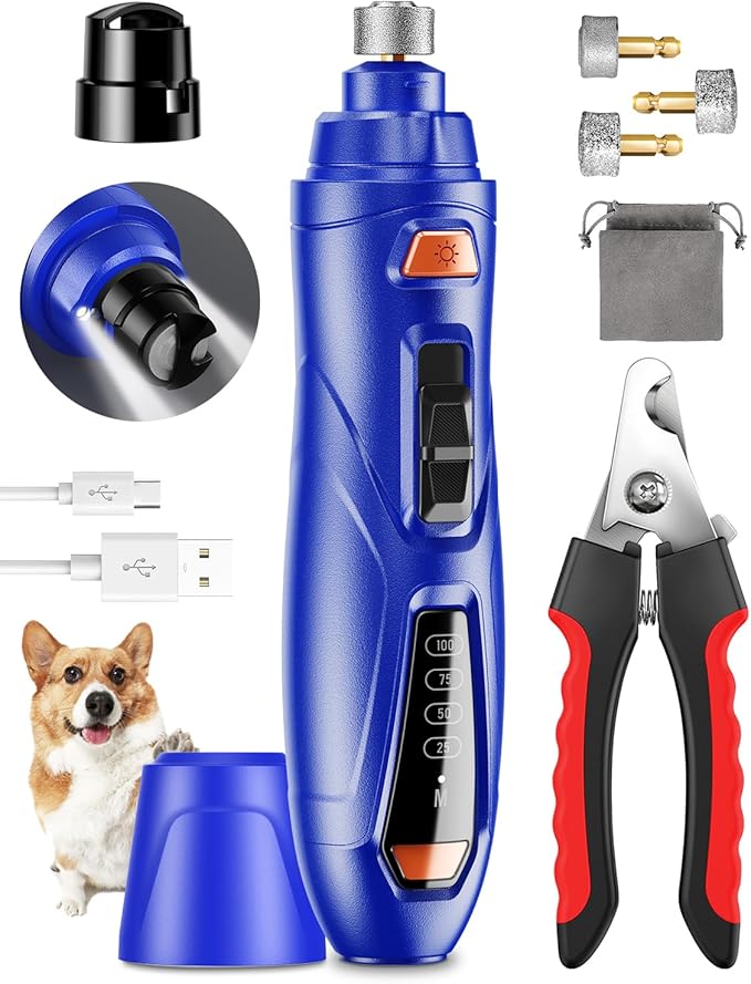 Dog Nail Grinder Super Quiet Dog Nail Trimmers 3 Grinding Wheels 3 Speed Rechargeable Pet Nail Grinder LED Display Dog Nail Clippers Kit for Large Medium Small Dogs Cats Dog Nail File Toenail Clippers