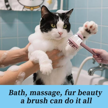 3-in-1 Pet Bath Brush for Dogs & Cats | Shower Massage Brush, Deshedding Comb & Lathering Tool | Anti-Frizz Grooming Brush for Bath Time (Curry)