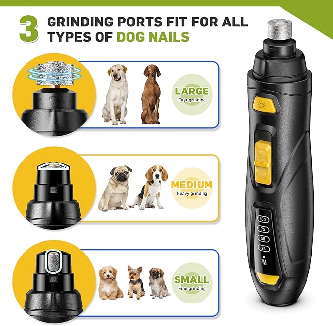Dog Nail Grinder Super Quiet Dog Nail Trimmers 3 Grinding Wheels 3 Speed Rechargeable Pet Nail Grinder LED Display Dog Nail Clippers Kit for Large Medium Small Dogs Cats Dog Nail File Toenail Clippers