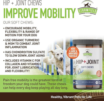 Strawfield Pets Hip + Joint Chews for Dogs Advanced Dog Joint Supplement with Glucosamine Tasty Healthy Mobility Treats Bacon Flavor 120 Count