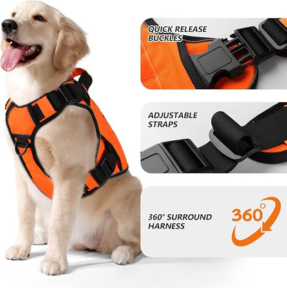 WINGOIN Orange Tactical Dog Harness Vest for Large Dogs No Pull Adjustable Reflective K9 Military Dog Service Dog Harnesses with Handle for Walking, Hiking, Training(L)