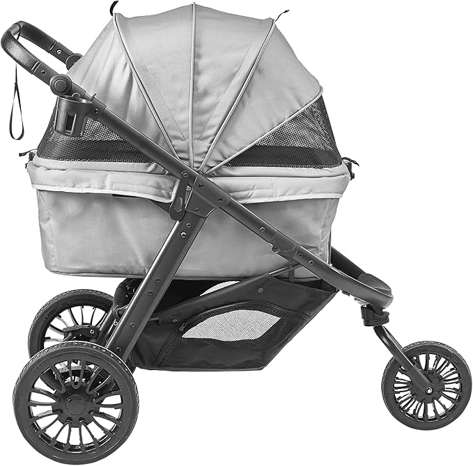 VEVOR Large Pet Stroller for Dogs Cats up to 75lbs, 3 Wheels Folding Cat Dog Stroller, Portable Pet Jogging Stroller with Storage Basket, Adjutable Handle Height and Zipperless Canopy