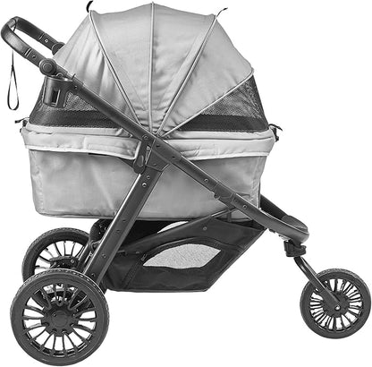 VEVOR Large Pet Stroller for Dogs Cats up to 75lbs, 3 Wheels Folding Cat Dog Stroller, Portable Pet Jogging Stroller with Storage Basket, Adjutable Handle Height and Zipperless Canopy