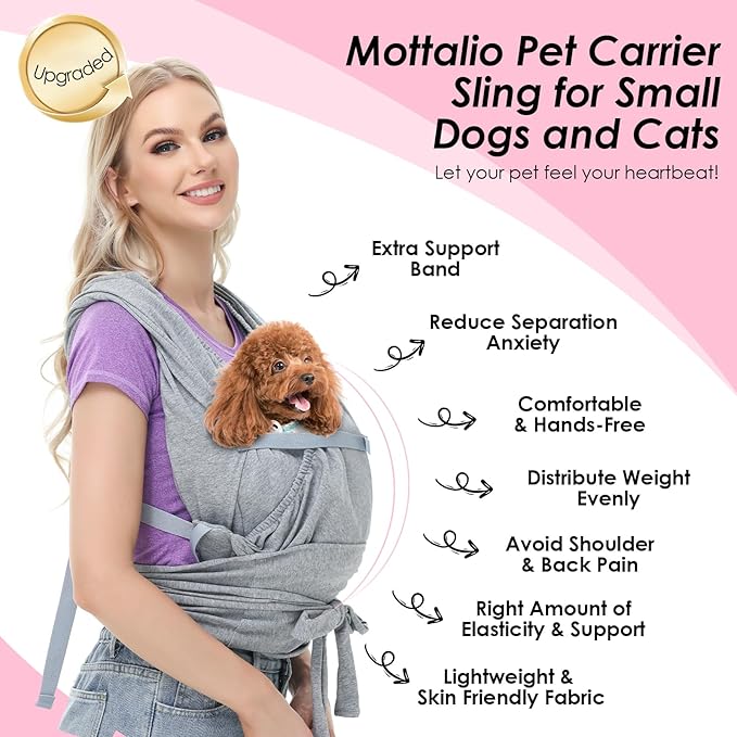 Dog Sling Carrier for Small Dogs, Front Dog Carrier, Anti-Anxiety Cat Sling, Puppy Pouch, Small Dog Carrier, Hands Free, Size Adjustable Shoulder Pet Carrier, Reducing Back Pain