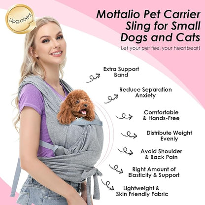 Dog Sling Carrier for Small Dogs, Front Dog Carrier, Anti-Anxiety Cat Sling, Puppy Pouch, Small Dog Carrier, Hands Free, Size Adjustable Shoulder Pet Carrier, Reducing Back Pain