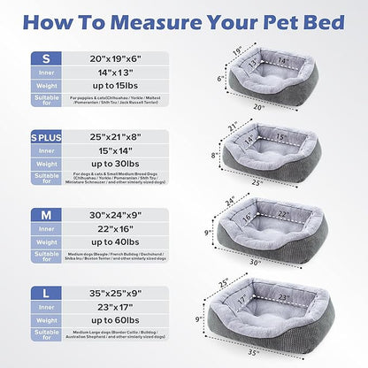 INVENHO Dog Beds for Small Medium Dogs Washable, Calming Dog Bed Small Size Dog, Orthopedic Dog Bed, Warming Soft Calming Sleeping Puppy Bed Durable Pet Bed with Anti-Slip Bottom S Plus(25"x21"x8")