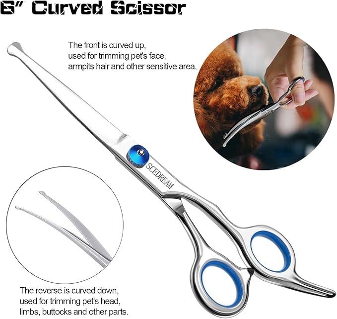3 in 1 Dog Grooming Scissors Kit with Safety Round Tips Dog Scissors for Grooming 4CR Stainless Steel Grooming Scissors for Dogs and Cats, Professional Pet Grooming Shears, 3 in 1 Blue