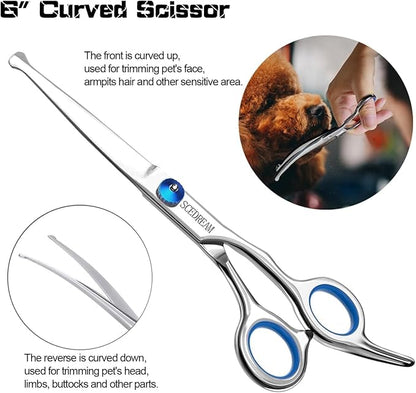 3 in 1 Dog Grooming Scissors Kit with Safety Round Tips Dog Scissors for Grooming 4CR Stainless Steel Grooming Scissors for Dogs and Cats, Professional Pet Grooming Shears, 3 in 1 Blue