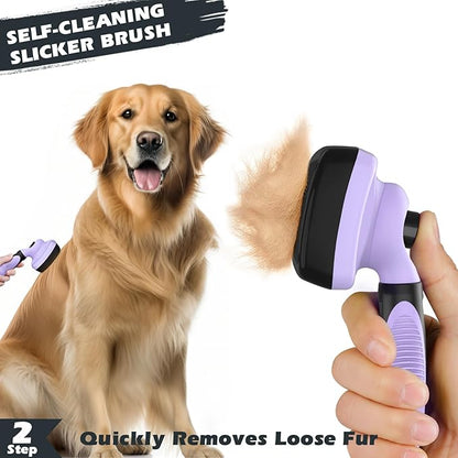 3PCS Self Cleaning Slicker Brush & Pet Grooming Rake & Bath Brush for Dogs,Cats and Horses | Double-Sided Dematting Comb & Skin Friendly Deshedding Grooming Tool | Pet Supplies(Light Purple Black)