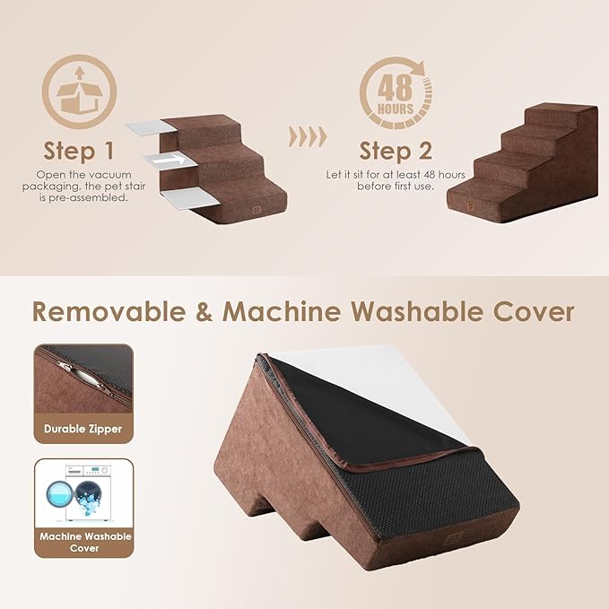 EHEYCIGA Dog Stairs for Beds 19.7" H, 4-Step Dog Steps for Small Dogs and Cats, Slope Pet Steps with Non-Slip Bottom, Brown