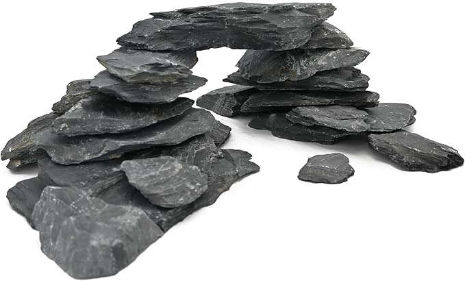 Natural Slate Stone for Aquarium 3 to 10 Inches Fish Tank Rocks Reptile Basking Stones & Fairy Garden Decor,Aquascaping,Paludariums-20LB