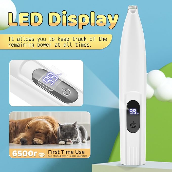Dog Paw Trimmer with LCD Display, for Dogs Hair for Dogs, Electric Dog ï¼_at Paw for Grooming (White)