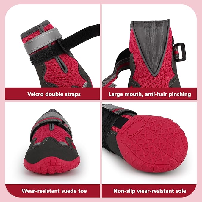 Dog Shoes for Large Medium Small Dog, Mesh Breathable Dog Shoes for Hot Pavement, Anti-Slip Dogs Boots Paw Protectors with Reflective for Outdoor Walking Indoor Hardfloors (Size 8)