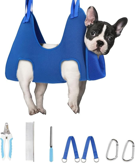 Supet Dog Grooming Hammock Harness for Cats Dogs, Relaxation Pet Grooming Hammock Restraint Dog & Small Animal Leashes Sling for Grooming Dog Grooming Helper for Nail Trimming Clipping Grooming Blue S