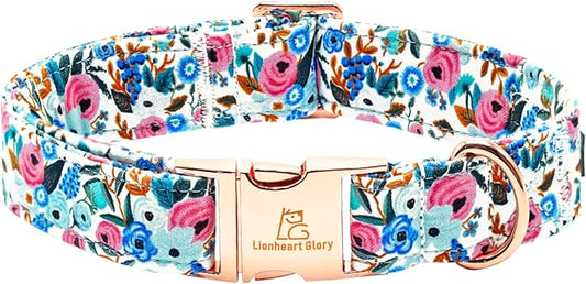 Lionheart glory Dog Collar Pink Flower Dogs Collar Spring Summer Cute Collars Dog Girl or Boy Soft Durable Adjustable Dog Collars for Small Dogs Pet Gift