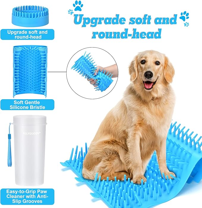 Dog Paw Cleaner,ALLYGOODS Portable Pet Feet Washer Cup Cleaners with Soft Silicone Bristles Grooming Supplies for Medium Large Dogs Includes Bath Brush and Towel BPA Free Durable