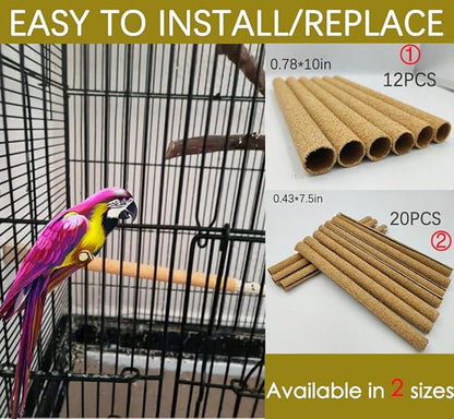 40Pcs Sand Perch Covers for Bird - Bird Perch Covers 7.5" Long x 3/8" Diameter Bird Perches for Parakeets, Lovebirds, Parrotlets, Canaries and Other Small Birds (Yellow, 40pcs 7.5" x 0.43")