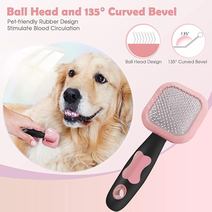 Slicker Brush, PETPAWJOY Dog Brush Gently Cleaning Pin Brush for Shedding Dog Hair Brush for Small Dogs Puppy Yorkie Poodle Rabbits Cats-Pink