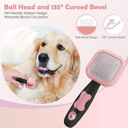 Slicker Brush, PETPAWJOY Dog Brush Gently Cleaning Pin Brush for Shedding Dog Hair Brush for Small Dogs Puppy Yorkie Poodle Rabbits Cats-Pink