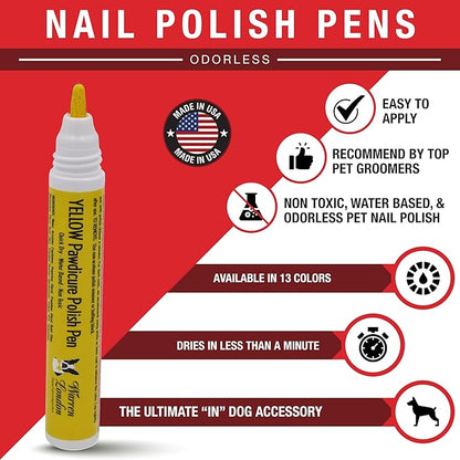 Warren London Pawdicure Dog Nail Polish Pens | Made in USA | Quick Dry, Low Odor, Non-Toxic Dog Accessories | Ideal for Dog Birthday, Dog Costume | 13 Colors | Yellow