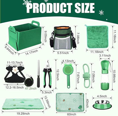 Abbylike 50 Pcs Puppy Supplies Starter Kit for Small Dogs Puppy Essentials Includes Leash, Bowls, Teeth Brushes, Water Bottle, and More Accessories for Dogs Christmas Welcome Gift(Green)