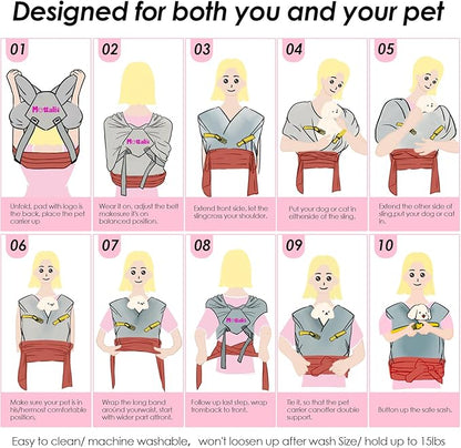 Dog Sling Carrier for Small Dogs, Front Dog Carrier, Anti-Anxiety Cat Sling, Puppy Pouch, Small Dog Carrier, Hands Free, Size Adjustable Shoulder Pet Carrier, Reducing Back Pain