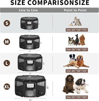 DONORO Dog Playpen Portable Pet Play Pens for Small Dog/Cat/Rabbit/Chicks, Cat Playpen Indoor/Outdoor with Carring Case, Removable Zipper Top and Bottom (Black, Large (46"x46"x23"), 8)