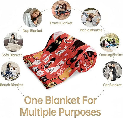 Ultra Soft Flannel Cat Throw Blanket - Cute Pattern, 50"x60" Gift for Cat Lovers (Women, Men, Kids, Adults)