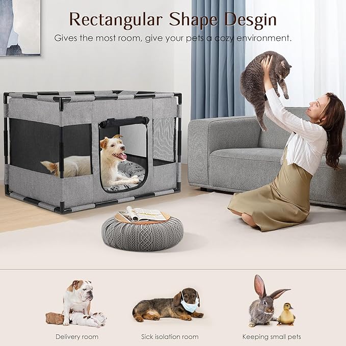 Dog Playpen, Portable Pet Playpen, Oxford Fabric Puppy Playpen, Breathable Dog Pen for Puppy, Kitten, Rabbit, Tent Crates Cage for Indoor/Outdoor, Top and Bottom with Zipper (S Grey)