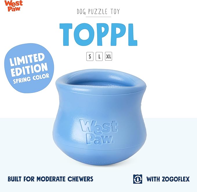 WEST PAW Zogoflex Limited Edition Toppl Treat Dispensing Dog Toy Puzzle  Interactive Chew Toys for Dogs  Dog Toy for Moderate Chewers, Fetch, Catch  Holds Kibble, Treats, X-Large 4.75", Periwinkle
